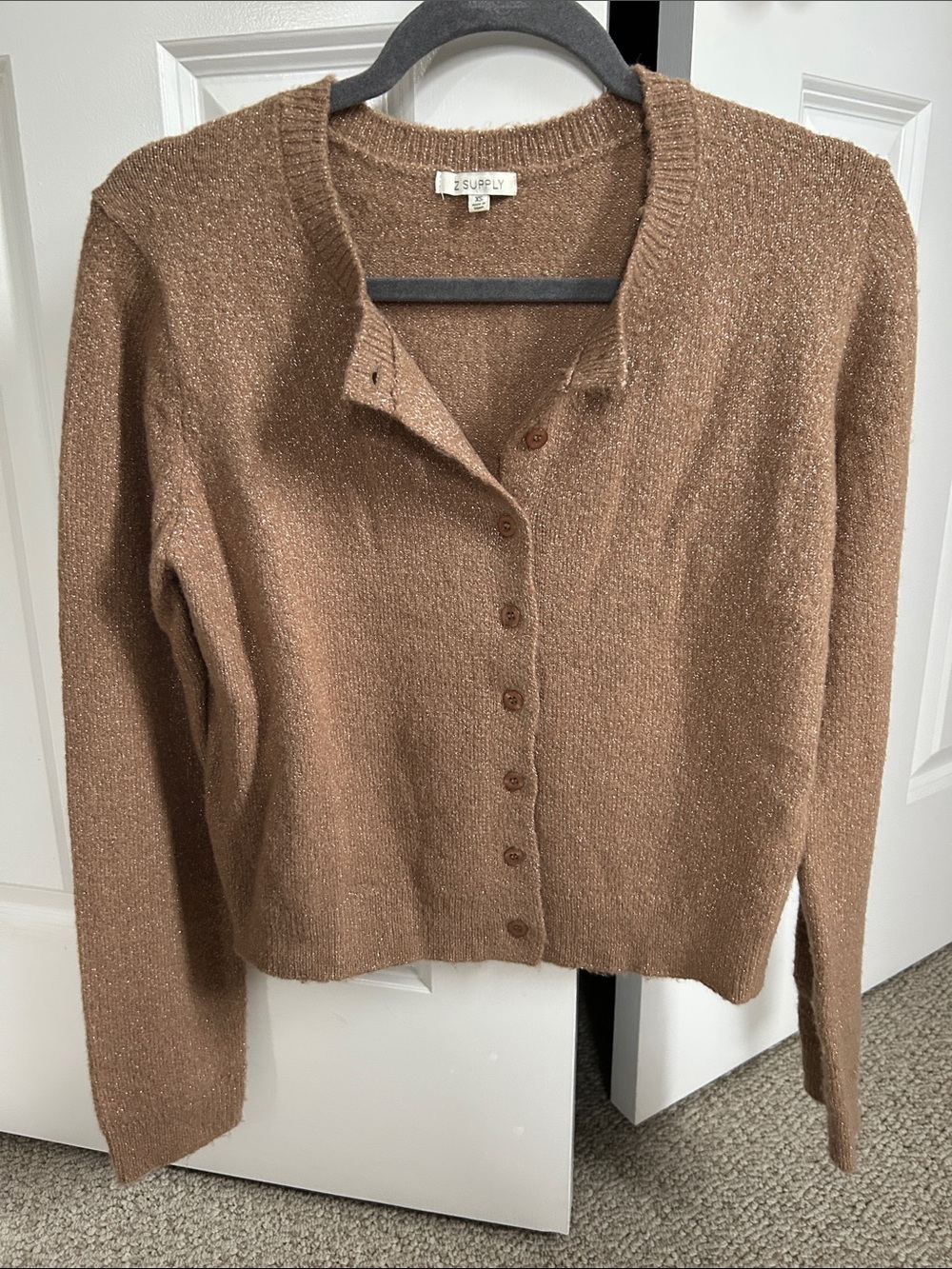 Z Supply Metallic Brown Button Front Crewneck Cardigan